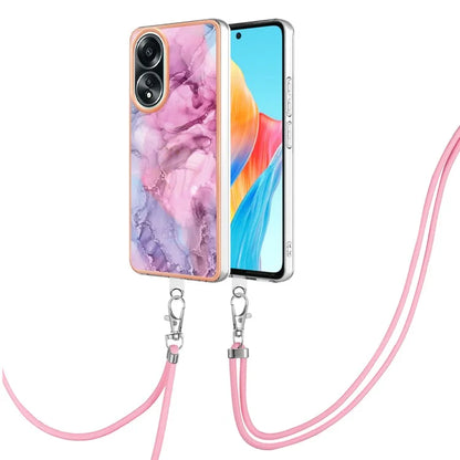 YB IMD Series-18 Style E for Oppo A58 4G Case Marble Pattern Electroplating Cover with Lanyard