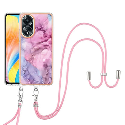 YB IMD Series-18 Style E for Oppo A58 4G Case Marble Pattern Electroplating Cover with Lanyard
