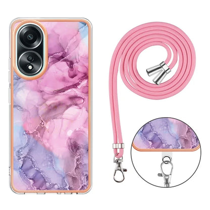 YB IMD Series-18 Style E for Oppo A58 4G Case Marble Pattern Electroplating Cover with Lanyard