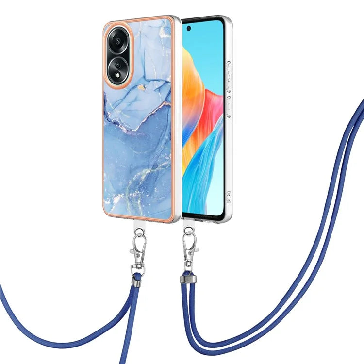 YB IMD Series-18 Style E for Oppo A58 4G Case Marble Pattern Electroplating Cover with Lanyard