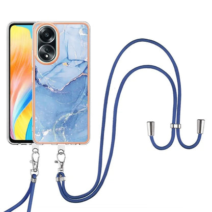 YB IMD Series-18 Style E for Oppo A58 4G Case Marble Pattern Electroplating Cover with Lanyard