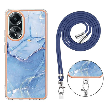 YB IMD Series-18 Style E for Oppo A58 4G Case Marble Pattern Electroplating Cover with Lanyard