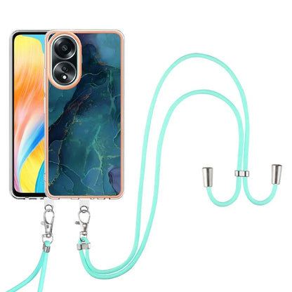 YB IMD Series-18 Style E for Oppo A58 4G Case Marble Pattern Electroplating Cover with Lanyard