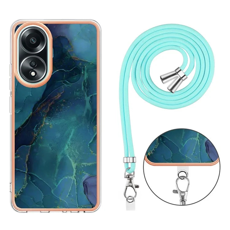 YB IMD Series-18 Style E for Oppo A58 4G Case Marble Pattern Electroplating Cover with Lanyard