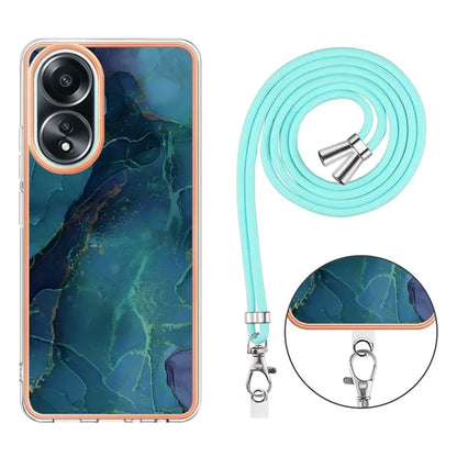 YB IMD Series-18 Style E for Oppo A58 4G Case Marble Pattern Electroplating Cover with Lanyard