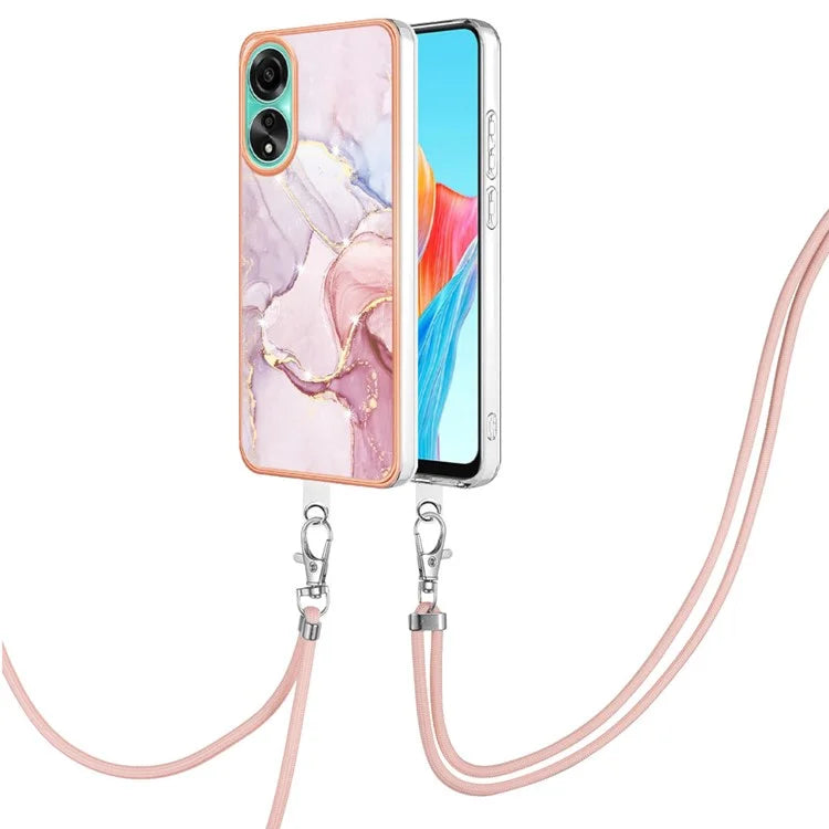 YB IMD Series-9 For Oppo A78 4G Phone Cover Marble Pattern Electroplating Case with Lanyard