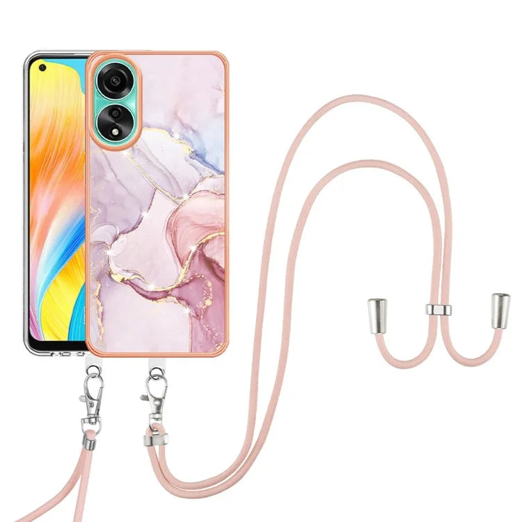 YB IMD Series-9 For Oppo A78 4G Phone Cover Marble Pattern Electroplating Case with Lanyard