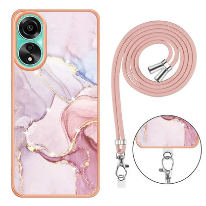 YB IMD Series-9 For Oppo A78 4G Phone Cover Marble Pattern Electroplating Case with Lanyard