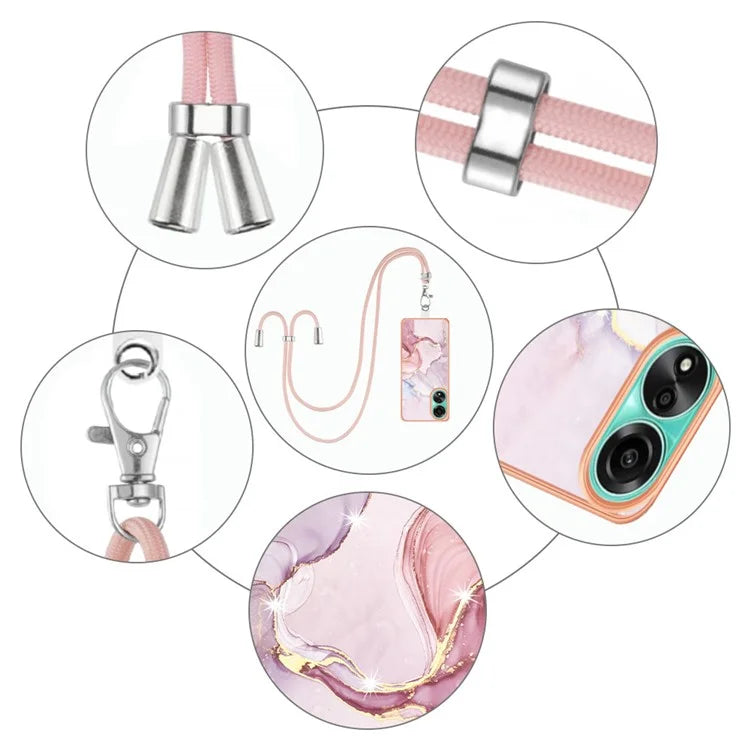 YB IMD Series-9 For Oppo A78 4G Phone Cover Marble Pattern Electroplating Case with Lanyard