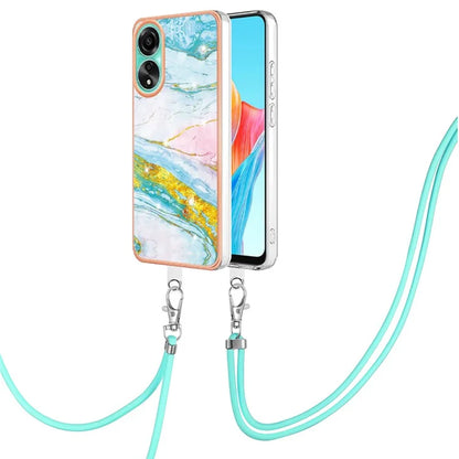 YB IMD Series-9 For Oppo A78 4G Phone Cover Marble Pattern Electroplating Case with Lanyard