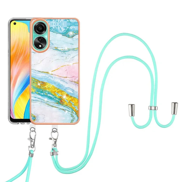 YB IMD Series-9 For Oppo A78 4G Phone Cover Marble Pattern Electroplating Case with Lanyard