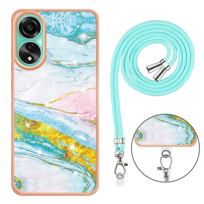 YB IMD Series-9 For Oppo A78 4G Phone Cover Marble Pattern Electroplating Case with Lanyard