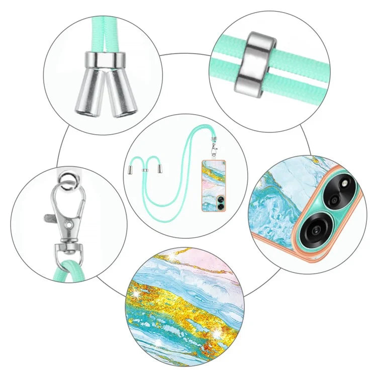 YB IMD Series-9 For Oppo A78 4G Phone Cover Marble Pattern Electroplating Case with Lanyard