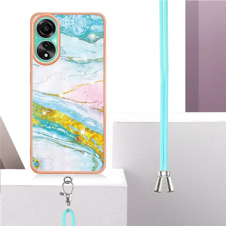 YB IMD Series-9 For Oppo A78 4G Phone Cover Marble Pattern Electroplating Case with Lanyard