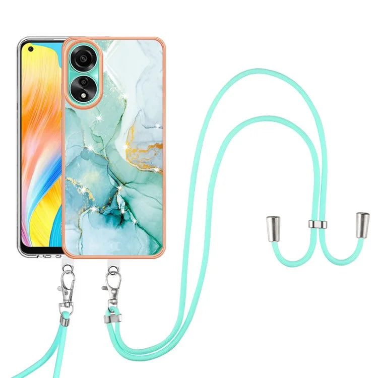 YB IMD Series-9 For Oppo A78 4G Phone Cover Marble Pattern Electroplating Case with Lanyard