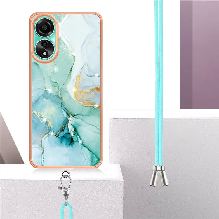 YB IMD Series-9 For Oppo A78 4G Phone Cover Marble Pattern Electroplating Case with Lanyard