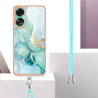 YB IMD Series-9 For Oppo A78 4G Phone Cover Marble Pattern Electroplating Case with Lanyard
