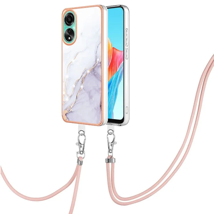 YB IMD Series-9 For Oppo A78 4G Phone Cover Marble Pattern Electroplating Case with Lanyard