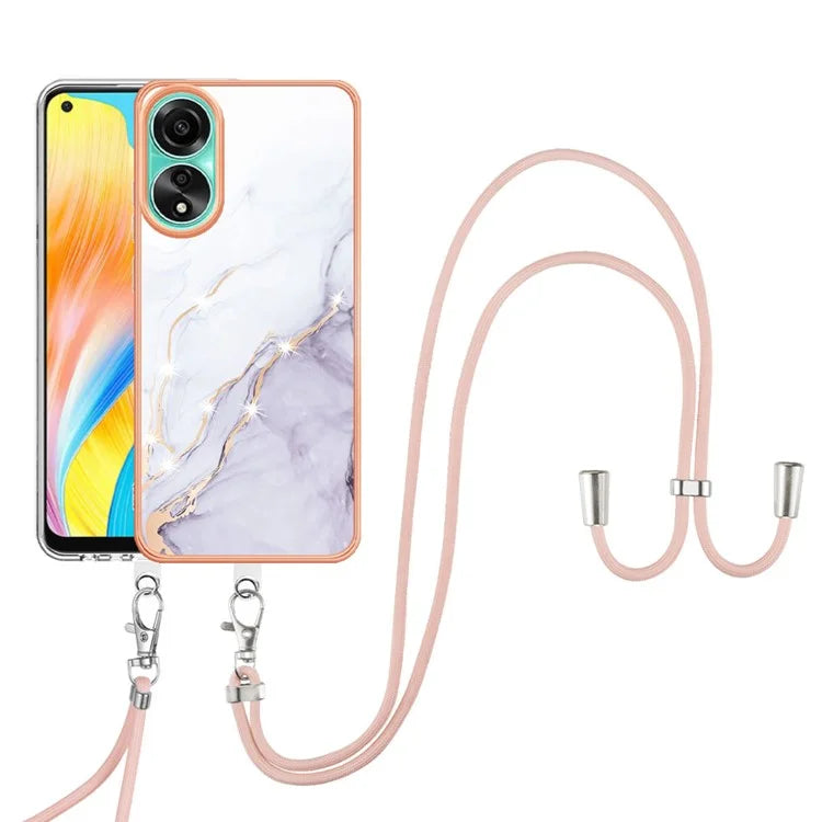 YB IMD Series-9 For Oppo A78 4G Phone Cover Marble Pattern Electroplating Case with Lanyard