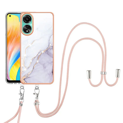 YB IMD Series-9 For Oppo A78 4G Phone Cover Marble Pattern Electroplating Case with Lanyard