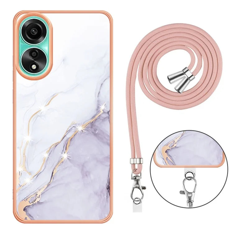 YB IMD Series-9 For Oppo A78 4G Phone Cover Marble Pattern Electroplating Case with Lanyard