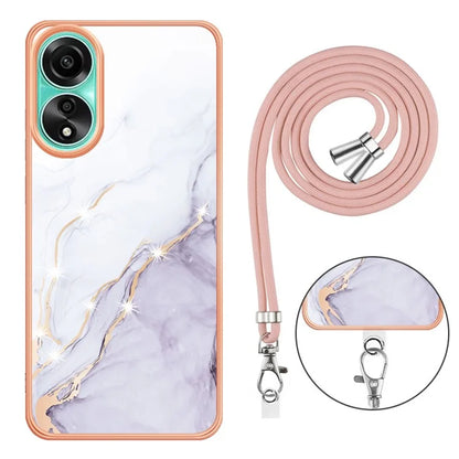 YB IMD Series-9 For Oppo A78 4G Phone Cover Marble Pattern Electroplating Case with Lanyard