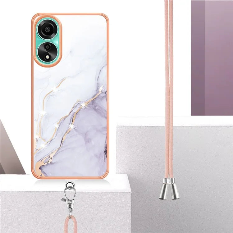 YB IMD Series-9 For Oppo A78 4G Phone Cover Marble Pattern Electroplating Case with Lanyard