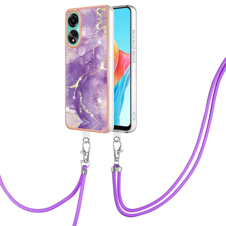 YB IMD Series-9 For Oppo A78 4G Phone Cover Marble Pattern Electroplating Case with Lanyard