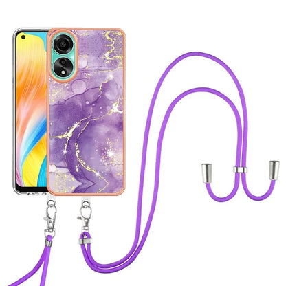 YB IMD Series-9 For Oppo A78 4G Phone Cover Marble Pattern Electroplating Case with Lanyard