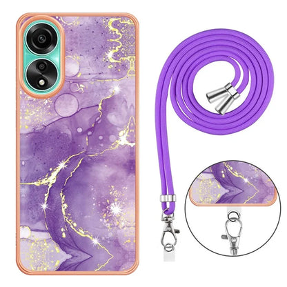 YB IMD Series-9 For Oppo A78 4G Phone Cover Marble Pattern Electroplating Case with Lanyard