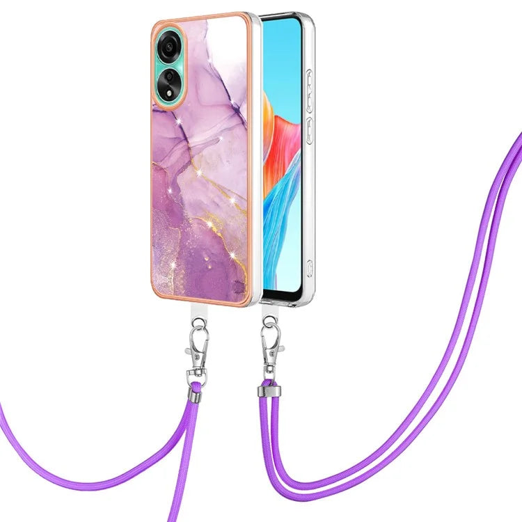 YB IMD Series-9 For Oppo A78 4G Phone Cover Marble Pattern Electroplating Case with Lanyard