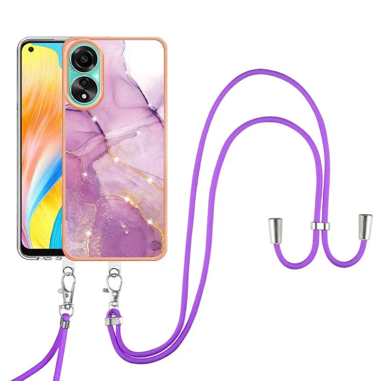 YB IMD Series-9 For Oppo A78 4G Phone Cover Marble Pattern Electroplating Case with Lanyard