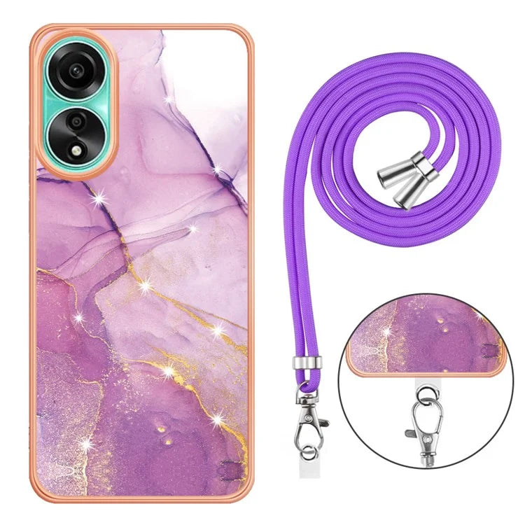 YB IMD Series-9 For Oppo A78 4G Phone Cover Marble Pattern Electroplating Case with Lanyard