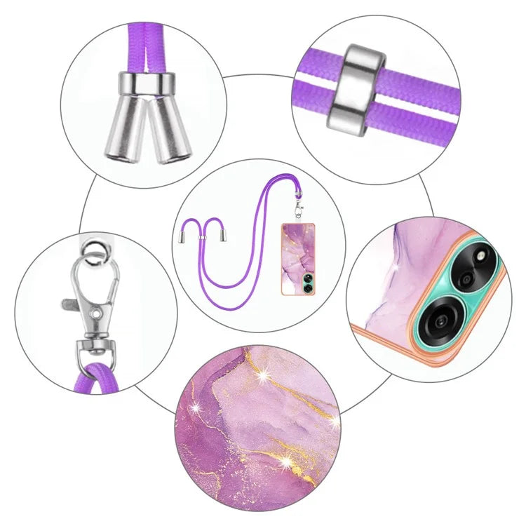 YB IMD Series-9 For Oppo A78 4G Phone Cover Marble Pattern Electroplating Case with Lanyard