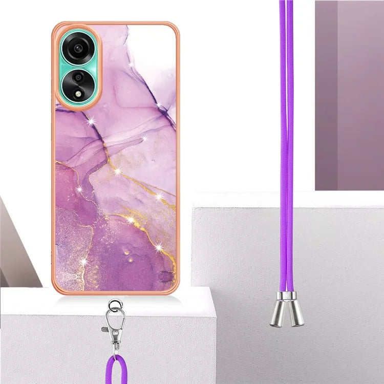 YB IMD Series-9 For Oppo A78 4G Phone Cover Marble Pattern Electroplating Case with Lanyard