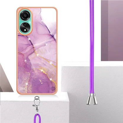YB IMD Series-9 For Oppo A78 4G Phone Cover Marble Pattern Electroplating Case with Lanyard