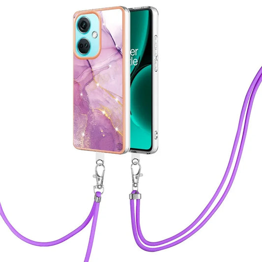 YB IMD Series-9 For OnePlus Nord CE3 5G TPU Case Electroplating Marble Pattern Cover with Lanyard
