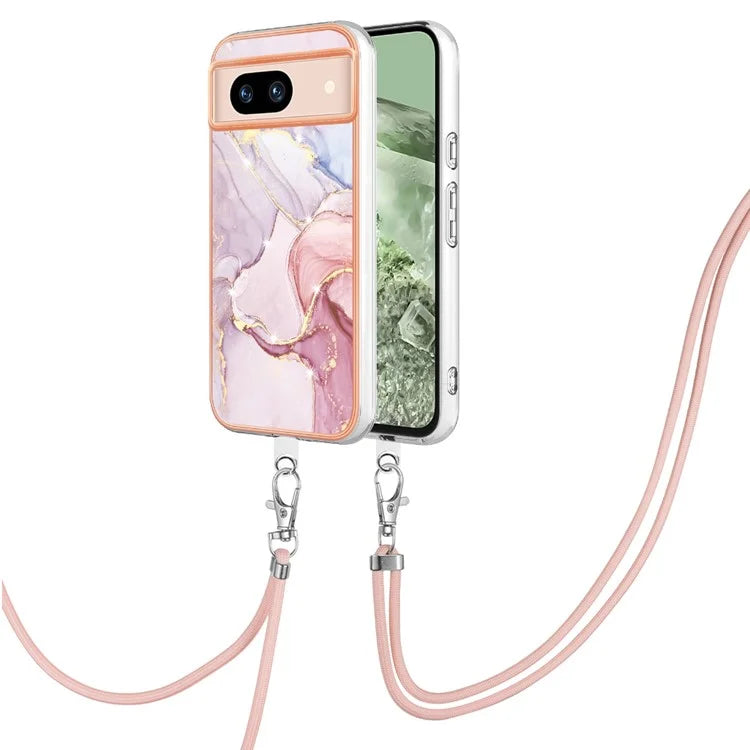 YB IMD Series-9 For Google Pixel 8a Case IMD Electroplating TPU Protective Shell with Lanyard