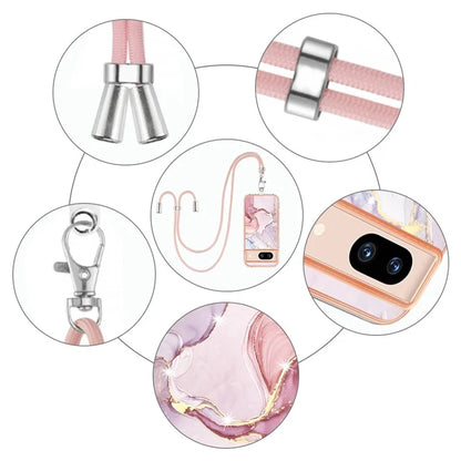 YB IMD Series-9 For Google Pixel 8a Case IMD Electroplating TPU Protective Shell with Lanyard