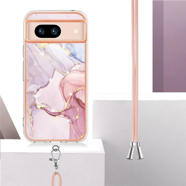 YB IMD Series-9 For Google Pixel 8a Case IMD Electroplating TPU Protective Shell with Lanyard
