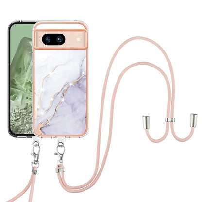 YB IMD Series-9 For Google Pixel 8a Case IMD Electroplating TPU Protective Shell with Lanyard