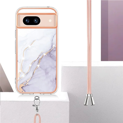 YB IMD Series-9 For Google Pixel 8a Case IMD Electroplating TPU Protective Shell with Lanyard