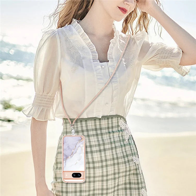 YB IMD Series-9 For Google Pixel 8a Case IMD Electroplating TPU Protective Shell with Lanyard