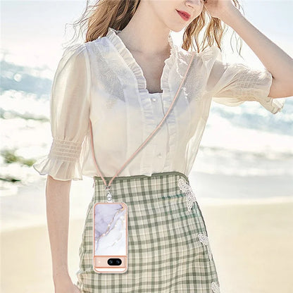 YB IMD Series-9 For Google Pixel 8a Case IMD Electroplating TPU Protective Shell with Lanyard