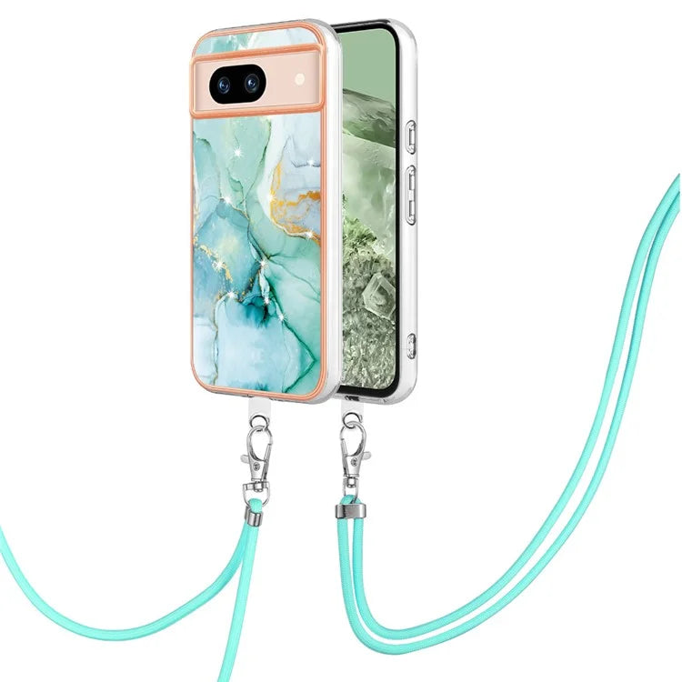 YB IMD Series-9 For Google Pixel 8a Case IMD Electroplating TPU Protective Shell with Lanyard