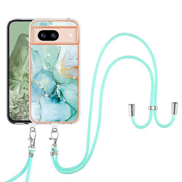 YB IMD Series-9 For Google Pixel 8a Case IMD Electroplating TPU Protective Shell with Lanyard