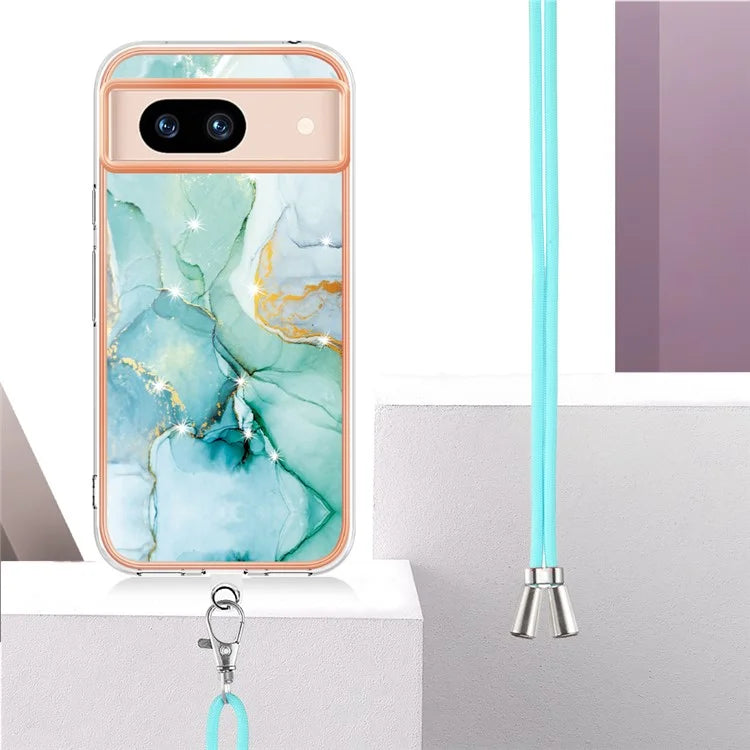 YB IMD Series-9 For Google Pixel 8a Case IMD Electroplating TPU Protective Shell with Lanyard