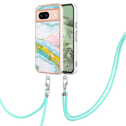 YB IMD Series-9 For Google Pixel 8a Case IMD Electroplating TPU Protective Shell with Lanyard