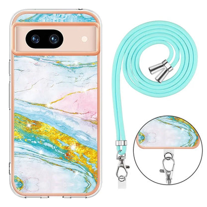 YB IMD Series-9 For Google Pixel 8a Case IMD Electroplating TPU Protective Shell with Lanyard
