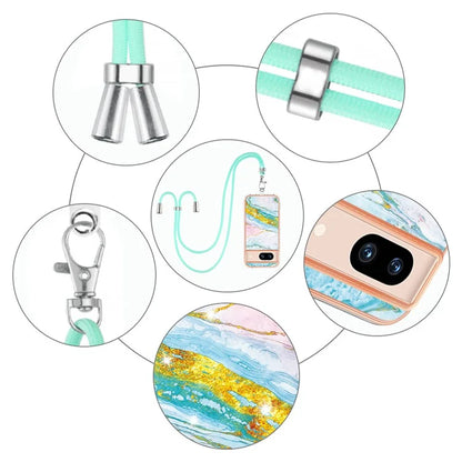 YB IMD Series-9 For Google Pixel 8a Case IMD Electroplating TPU Protective Shell with Lanyard